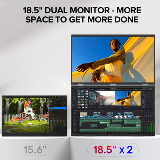 UPERFECT Delta Max 18.5" Portable Monitor for Laptop Screen Extender FHD 1080P Dual Display with VESA 360° Folding Stacked Tripl