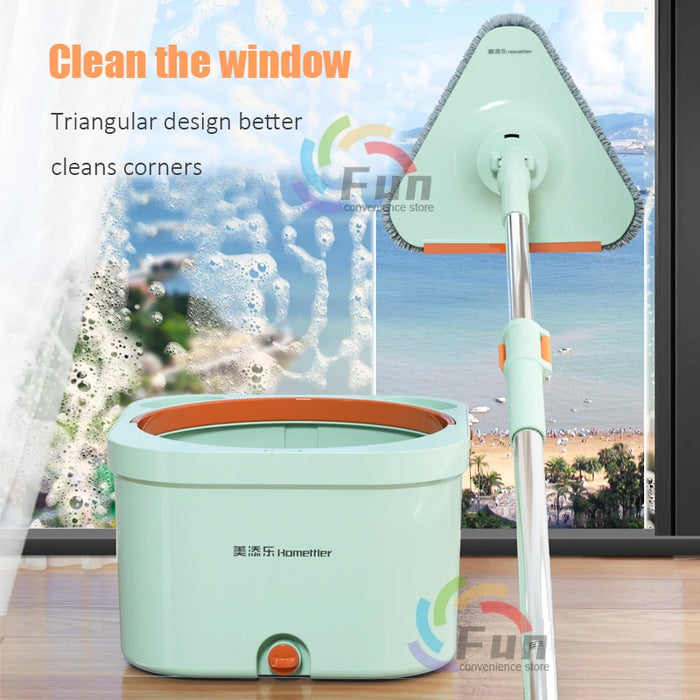 Floor Mop with Spin Bucket 360 Rotatable Automatic Separation Microfiber Triangle Mop Spin Window Washing Mop Home Cleaning Tool