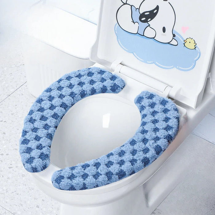 Toilet Seat Cover in Winter Four Seasons General Household Bathroom Attachment Washable with Thick Pile Toilet Seat Mat Sticker