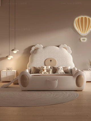 Solid wood children's bed Boys girls single bed Modern simple light luxury leather bed creative bear cartoon bed
