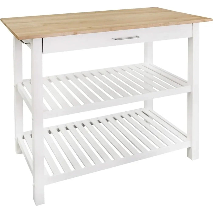 Natural&White Kitchen and Home Furniture Natural/White Cart Wagon Solid Hardwood Top Trolley Folding Shelf Storage