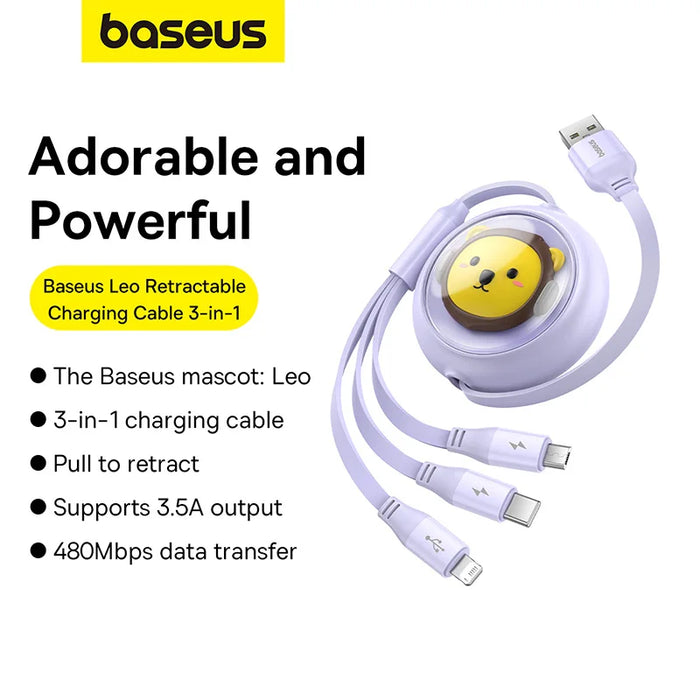 Baseus Retractable USB Cable 3 in 1 Fast Charging Micro USB Type C Charger Cable For iPhone Samsung Wire Cord For Huawei Xiaomi