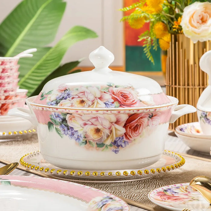 Fashion Bone China Dinnerware Sets 60 pieces Luxury Tableware Set Food Bowl Dinner Plate Kitchen Dishes Spoon And Chopsticks Set