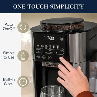 De'Longhi TrueBrew Drip Coffee Maker, Built in Grinder, Single Serve, 8 oz to 24 oz with 40 oz Carafe, Hot or Iced Coffee