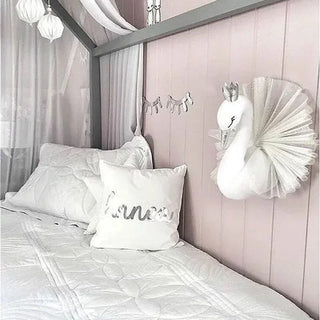 Cute 3D Golden Crown Swan Wall Art Hanging Girl Swan Doll Stuffed Toy Animal Head Wall Decor for Kids Room Birthday Wedding Gift