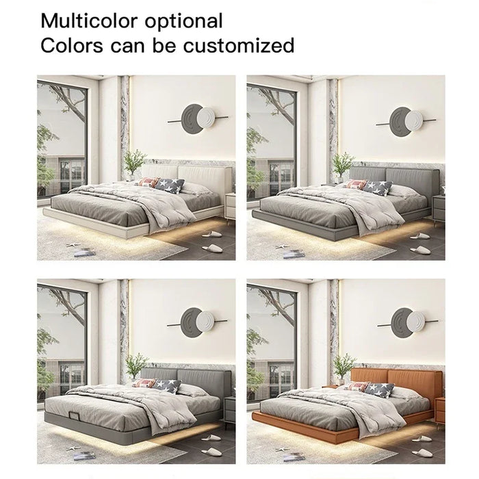 Suspended bed leather bed light luxury modern minimalist simple home furniture double bed frame small apartment