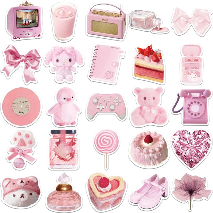 10/30/50PCS Kawaii Pink Sticker Aesthetic PVC School Stationery Children's Sketchbook Diary Laptop Scrapbook Supplies for Kids