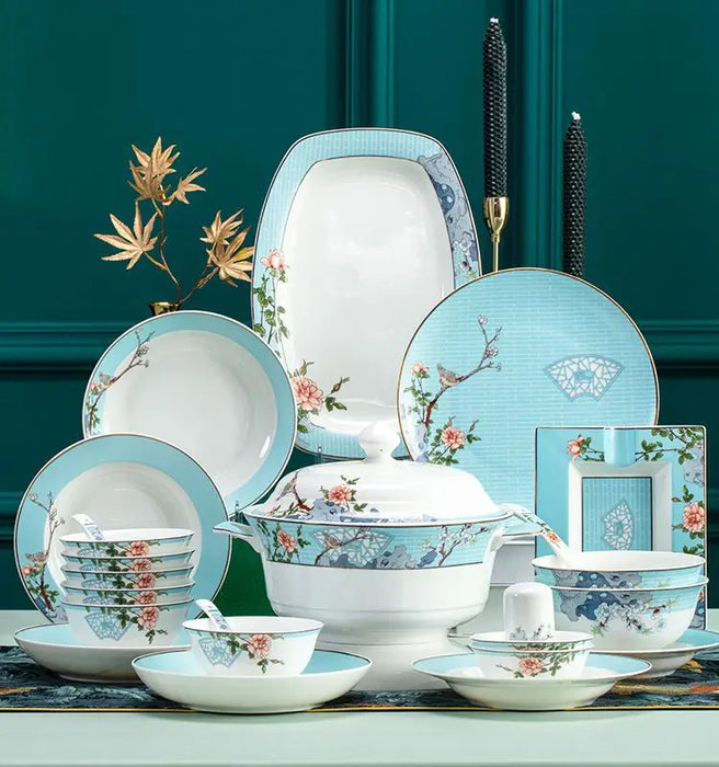 Bowl and plate set bone china tableware Jingdezhen high-end housewarming wedding bowl and plate combination gift