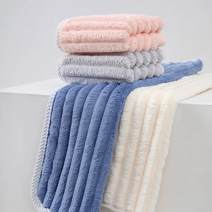 38x80cm Soft Thickened Striped Coral Fleece Face Towel Hand Towel Face Bath  Strong Water Absorption Bathroom Towel