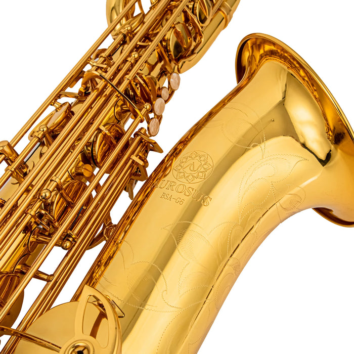 AUROSUS BSA-G6 Low A Baritone Saxophone Low A to High F# Lacquered Brass with Hand unique, Engraved Bell Lightweight Case with W