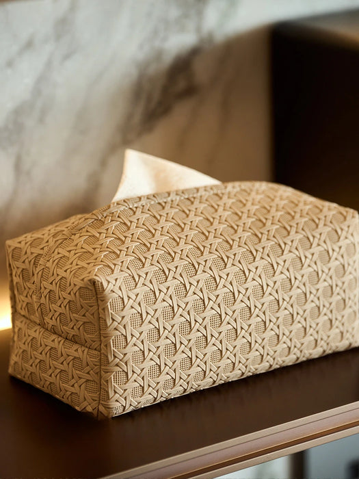 Artificial Rattan Tissue Box High-grade Home Light Luxury Living Room Bedroom Table Leather Paper Box Waterproof Moisture-proof