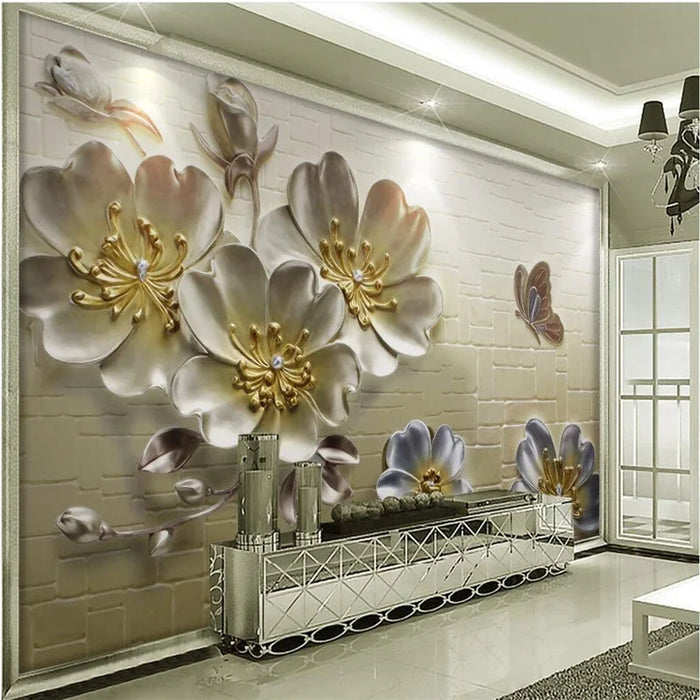 Custom wallpaper fashion 3d photo murals circle luxury gold white flower ball jewelry living room bedroom background wall mural