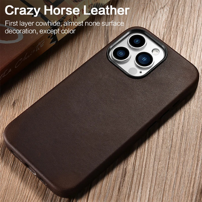 Genuine Leather Case for iPhone 15 Pro Max Real Skin Business Case for iPhone 14 Pro Max 14 13 Magnetic Charging Back Cover