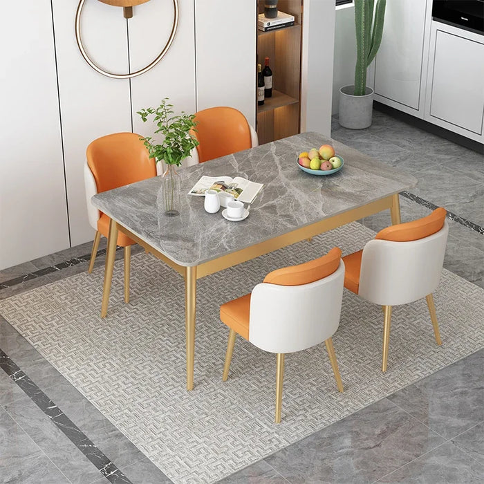 Household Small Apartment Rock Slab Bright Imported Marble Modern Minimalist Rectangular Dining Table and Chair Combination