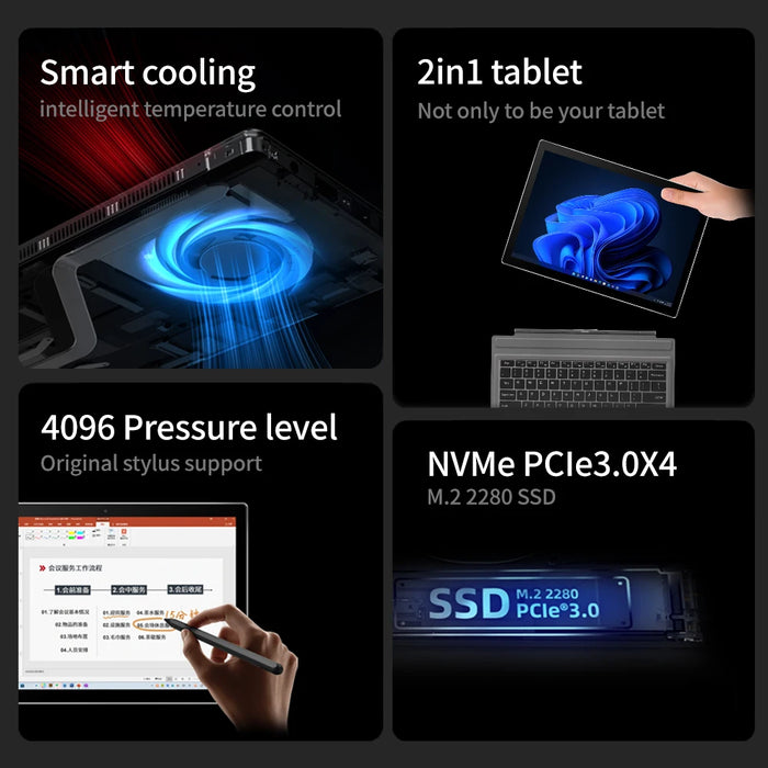 One Netbook T1 13" 2K IPS Surface Tablet Laptop 2in1 PC Gen12 Intel Core i5 1240P DDR5 16G+2TB SSD Windows 11 WiFi 12000mAh 65W