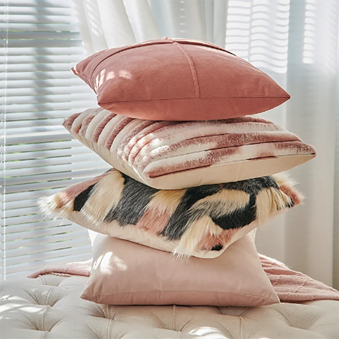 Pink Plush Patchwork Cushion Cover Nordic Simplicity Light Luxury Pillow Cover Decorative Living Room Sofa Pillowcases