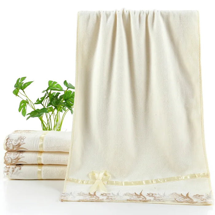 4pcs/set Microfiber Embroidered Towel Set Solid 2pcs 140x70cm Bath Towe 2pcs 75x35cm Face Towel Quick Dry Towels Bathroom