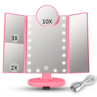 Touch Screen Table Makeup Mirrors  Foldable Vanity Mirror With 22 LED Lights 1/2/3X Magnifying  180° Rotation Adjustable Dimmer
