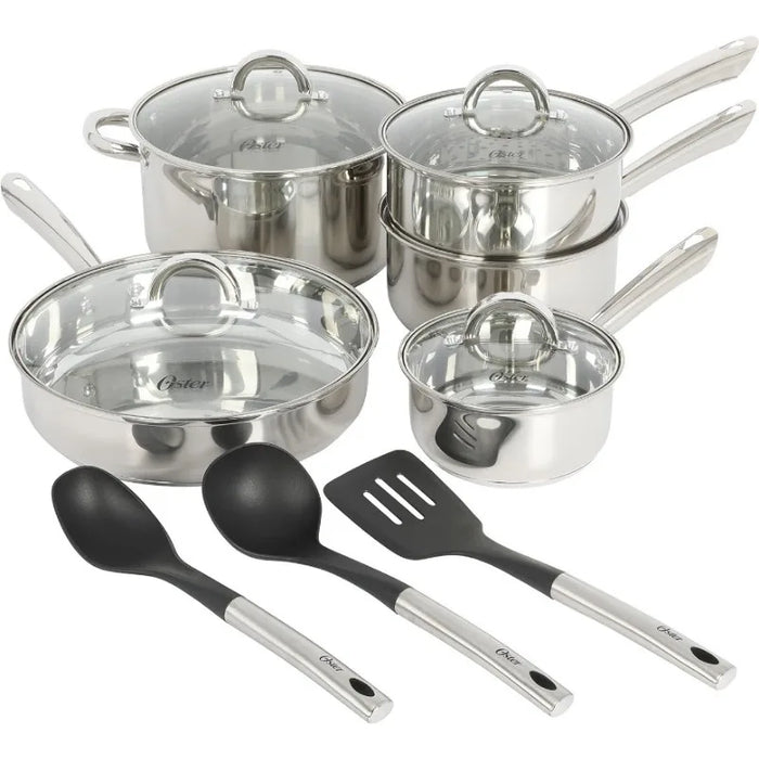 Sangerfield 12 Piece Stainless Steel Cookware Set W/Kitchen Tools