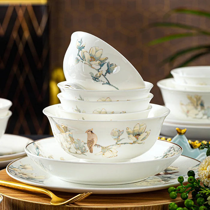 Jingdezhen bone china bowl and dish set household high-end Chinese gold-painted rice bowl wedding housewarming gift purchase tab