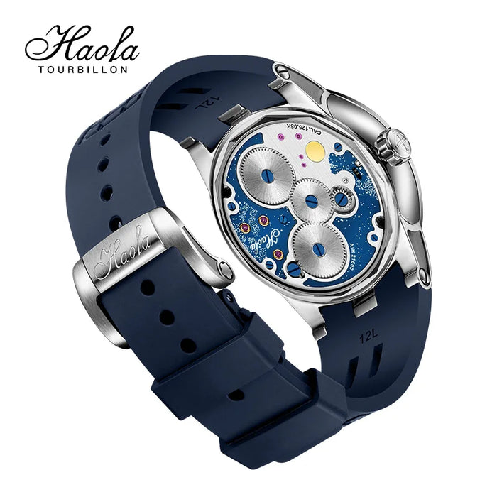 Haofa Flying Carrousel Mechanical Mens Watch Sapphire Manual Rotating Karrusel Watch For Men Moon Waterproof Luminous Luxury