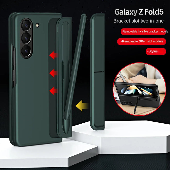 For Samsung Galaxy Z Fold 5 4 3 Case Skin Friendly Matte With Removable Pen Slot Kickstand Holder Shockproof Folding Hard Cover