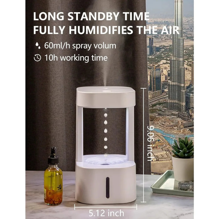 Anti Gravity Cool Mist Humidifiers for Bedroom with LED Lights 580ML, Anti Gravity Water Droplets Air Humidifier