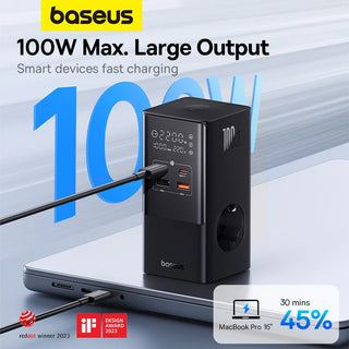 Baseus 100W Fast USB Charger 6 in 1  Power Strip Desktop Charging Station With 1200J Surge Protector For MacBook iPhone Samsung