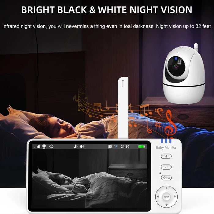 5.0 Inch Baby Monitor with Camera VOX Wireless Video Nanny 1080 HD Security Night Vision Temperature Remote Move 2 Way Audio