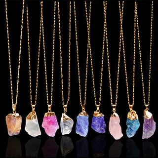 Artilady Gold Irregular Chakra Crystal Rose Quartz Healing Natural Stone Pendant Necklace Jewelry Gift For Women