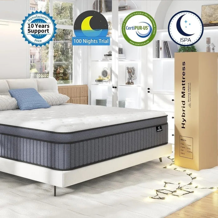 Queen Mattress,  Hybrid Queen Size Mattresses in a Box, Mattress Queen Size with Memory Foam and Independent Pocket Springs