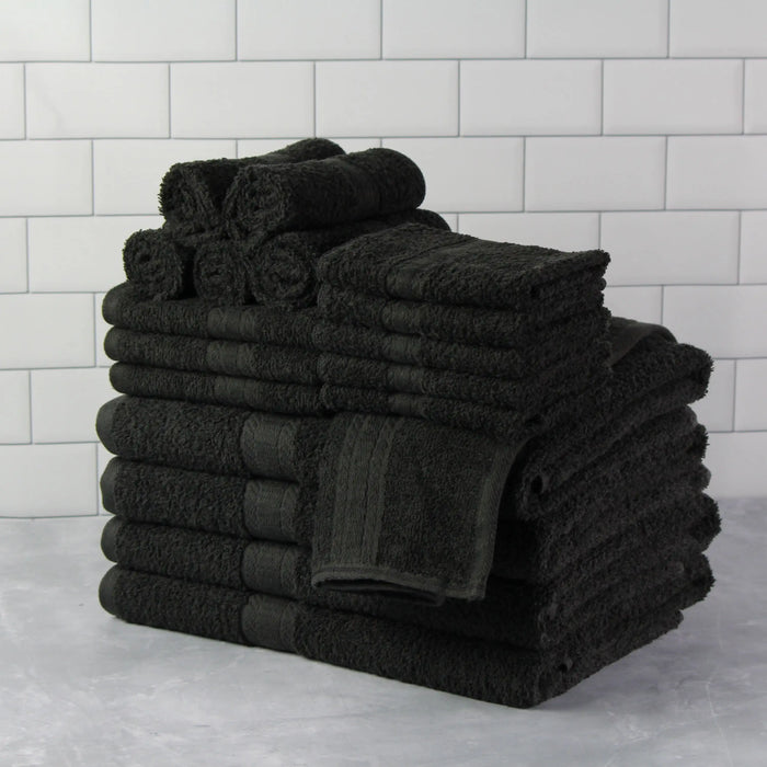 Solid 18-Piece Bath Towel Set, Black