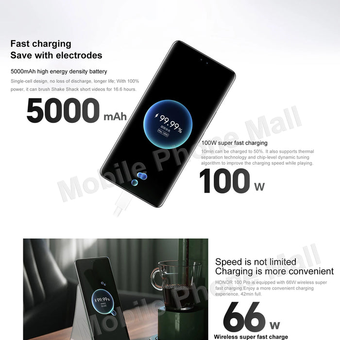 New Original HONOR 100 Pro 5G 6.78" 120Hz Screen Snapdragon 8 Gen 2 Camera 50MP Battery 5000mAh 100W SuperCharge NFC Smartphone