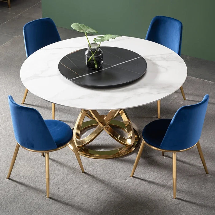 Rock plate round table light luxury turntable Italian table and chair combination modern simple stainless steel circle