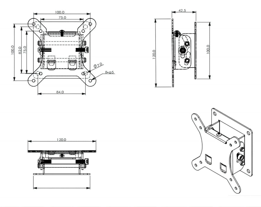 High Quality 10-32 Inch TV Wall Mount Tilt Bracket With 13KG Loading Capacity 70&100mm Adjustable VESA  Monitor Tablet Bracket