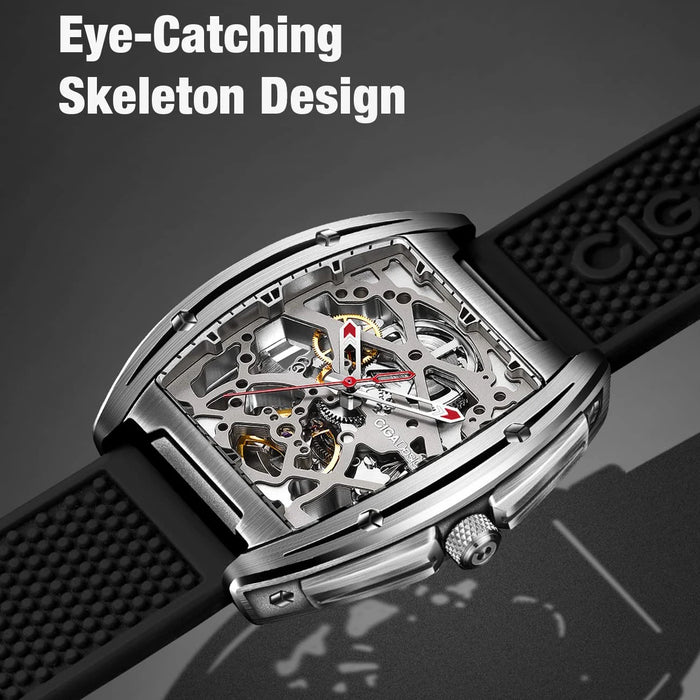 CIGA Design Z Series Skeleton Automatic Mechanical Watch Men Stainless Steel Case Sapphire Crystal Silicone Leather Two Straps