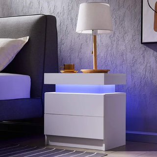 Side Bed Table With LED Light Bedside Tables for the Bedroom Furniture Generic Nightstand Set of 2 LED Nightstand With 2 Drawers