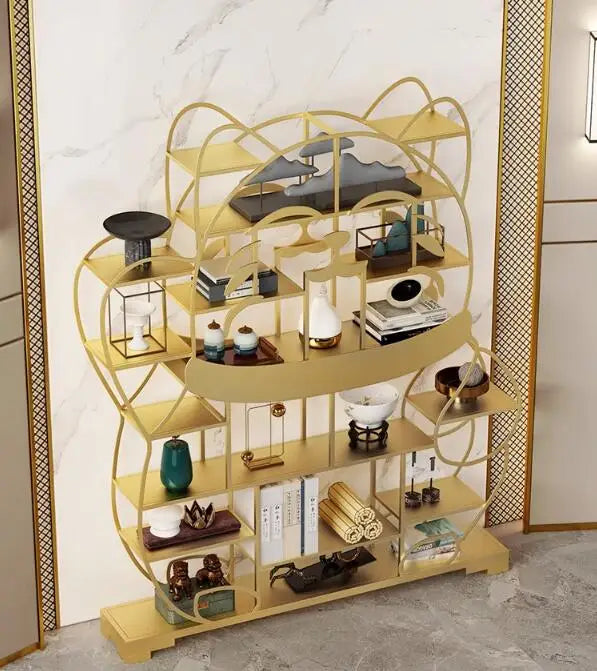 Golden iron art living room storage rack multi-storey floor-to-ceiling shelf shelf light luxury charm cat display rack