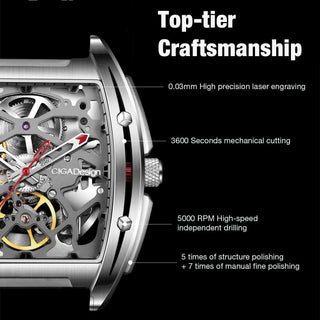 CIGA Design Z Series Skeleton Automatic Mechanical Watch Men Stainless Steel Case Sapphire Crystal Silicone Leather Two Straps
