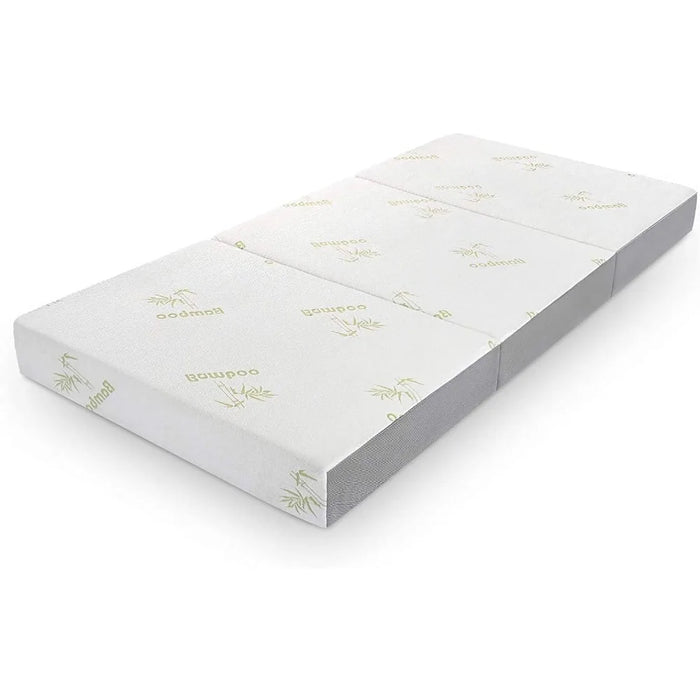 6 Inch Trifold Memory Foam Foldable Mattress with Ultra Soft Bamboo Cover, Non-Slip Bottom &  Breathable Mesh Sides, Twin