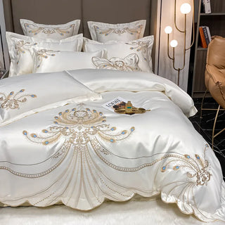 Nordic Bedding Set Luxury Gold Feather Embroidery 100 Egyptian Cotton Double Duvet Cover Bed Sheets and Pillowcases Bed Set