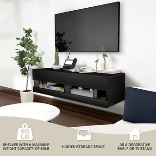 HIDODO Floating TV Shelf Wall Mounted TV Stand, Floating Entertainment Center Under TV Shelf Floating Media Console with Storage