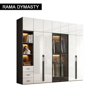 Modern minimalist light luxury high-gloss wardrobe bedroom swing door Nordic large wardrobe locker glass door  closet