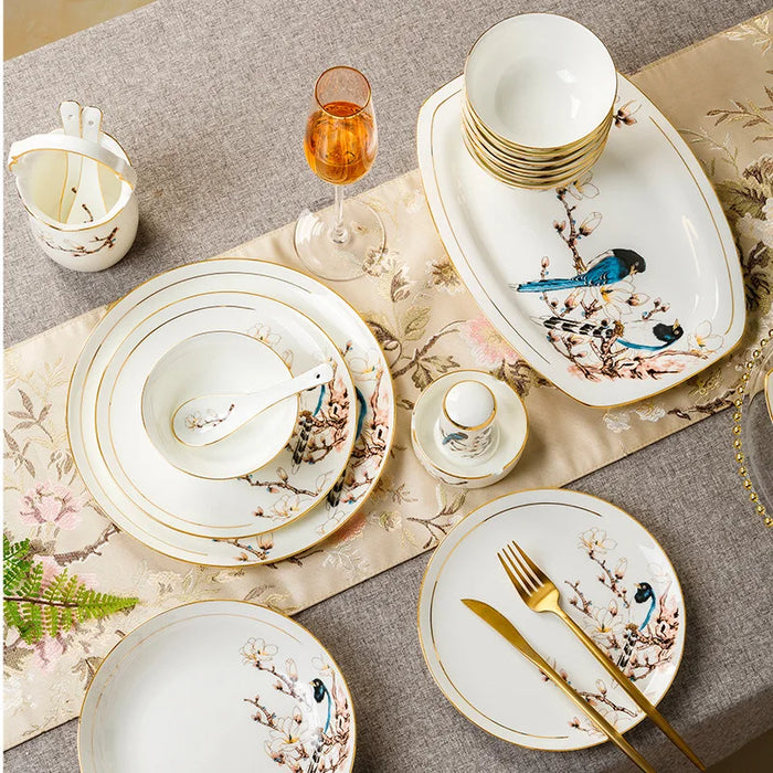 70 pieces modern European tableware set high-end Bone China bowl dinner plate kitchen dishes chopsticks spoon set dinnerware set