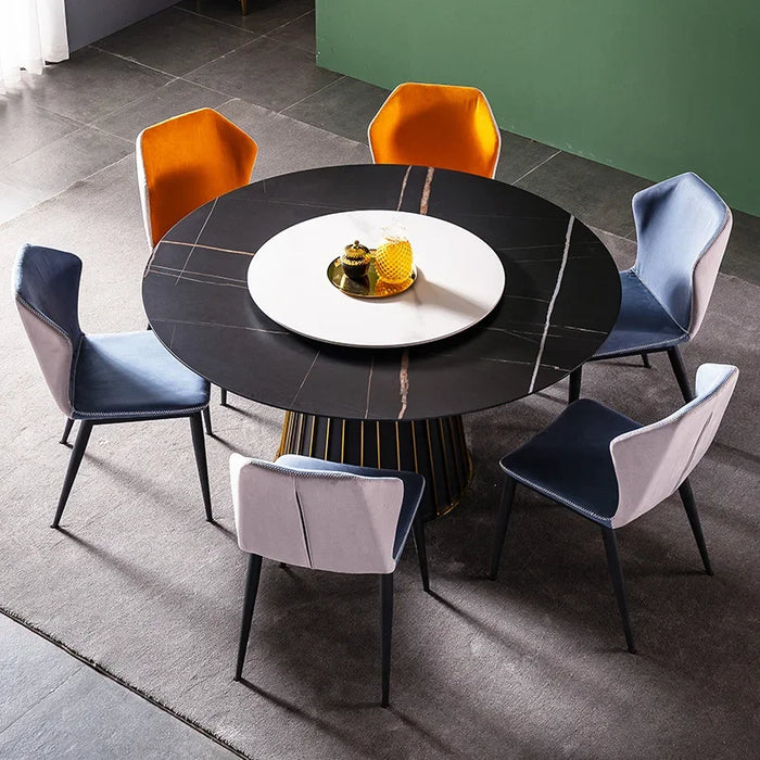 Rock round dining table Modern simple household size Nordic combination light luxury round table with turntable Rock round table