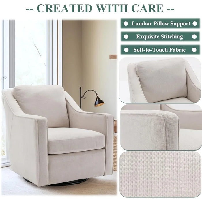 360° Swivel Living Room Chair, Upholstered Fabric Armchair, Lumbar Pillow with Inner Spring Seat Cushion,for Living Room Bedroom