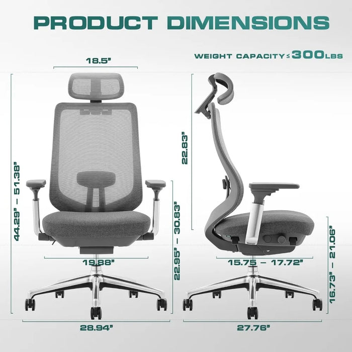 Ergonomic Mesh Office Chair, High Back Computer Executive Desk Chair with Adjustable Headrest and 4D Arms, Slide Seat