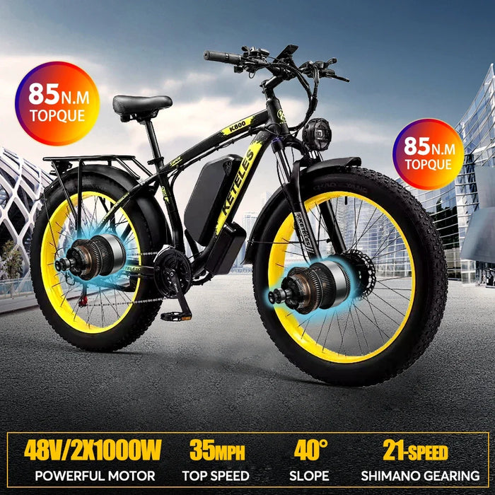 2000W K800 PRO Electric Bike Dual Motor 26 inch Fat Tire Bike 48V 23Ah  Mountain Ebike Removabel Battery Electric Bicycle