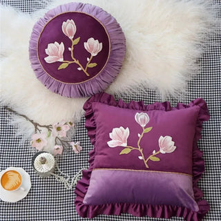 Luxury Velvet Cushion Cover Flower Embroidery Pillow Case Sofa Living Room Home Decor Chinese Style Retro Round Pillow