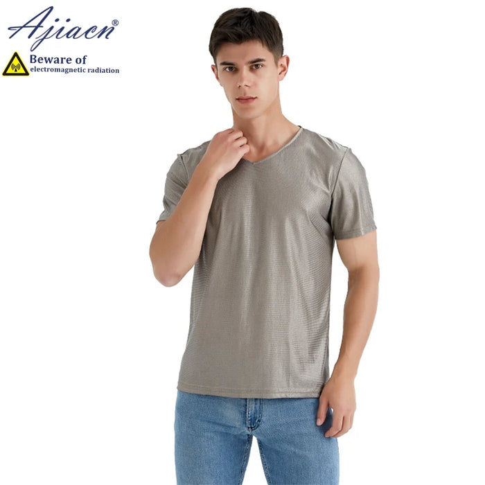 Genuine anti-radiation 100% silver fiber knitted fabric men's T-shirt computer room Electromagnetic radiation shielding T-shirt